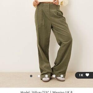 ASOS DESIGN cord turn up hem wide leg trousers in khaki